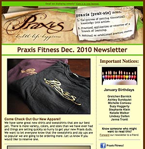 Image of Client Praxis Fitness Email Campaign